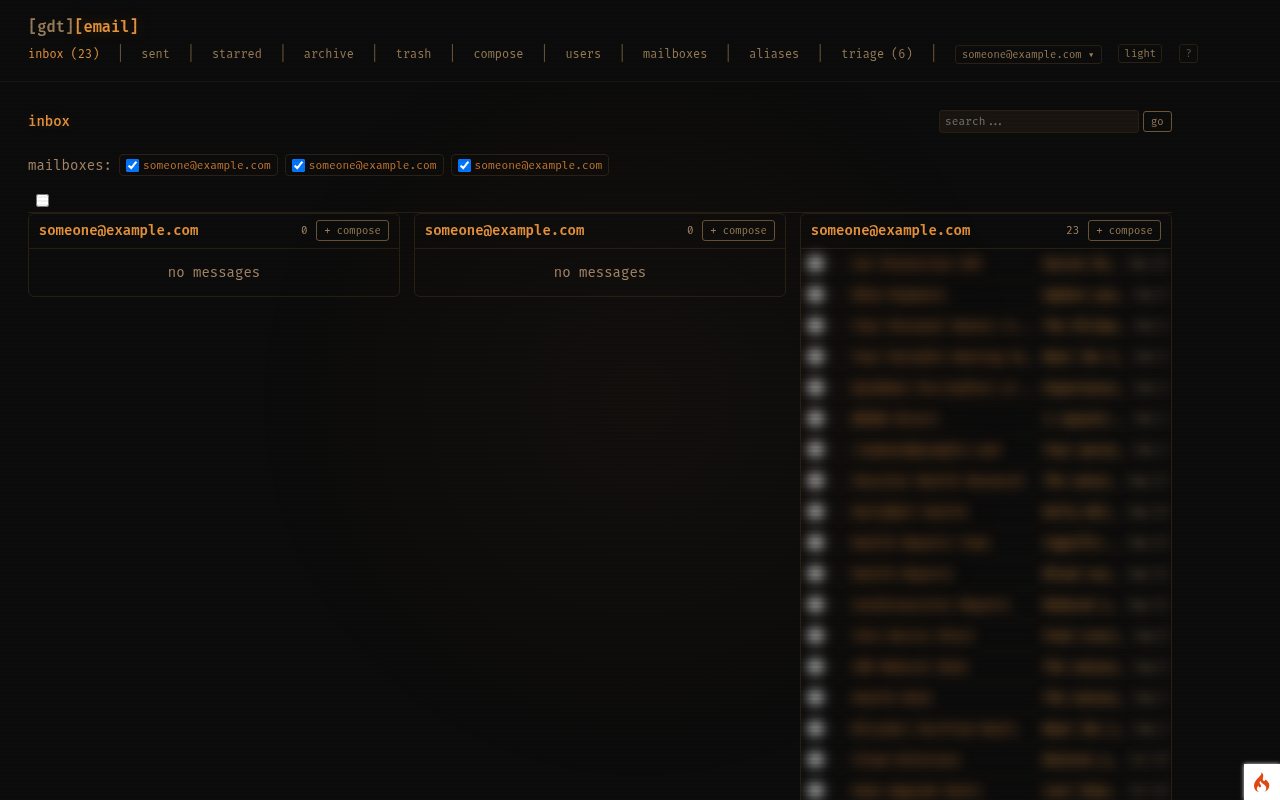 The inbox across your mailboxes (messages blurred for privacy).