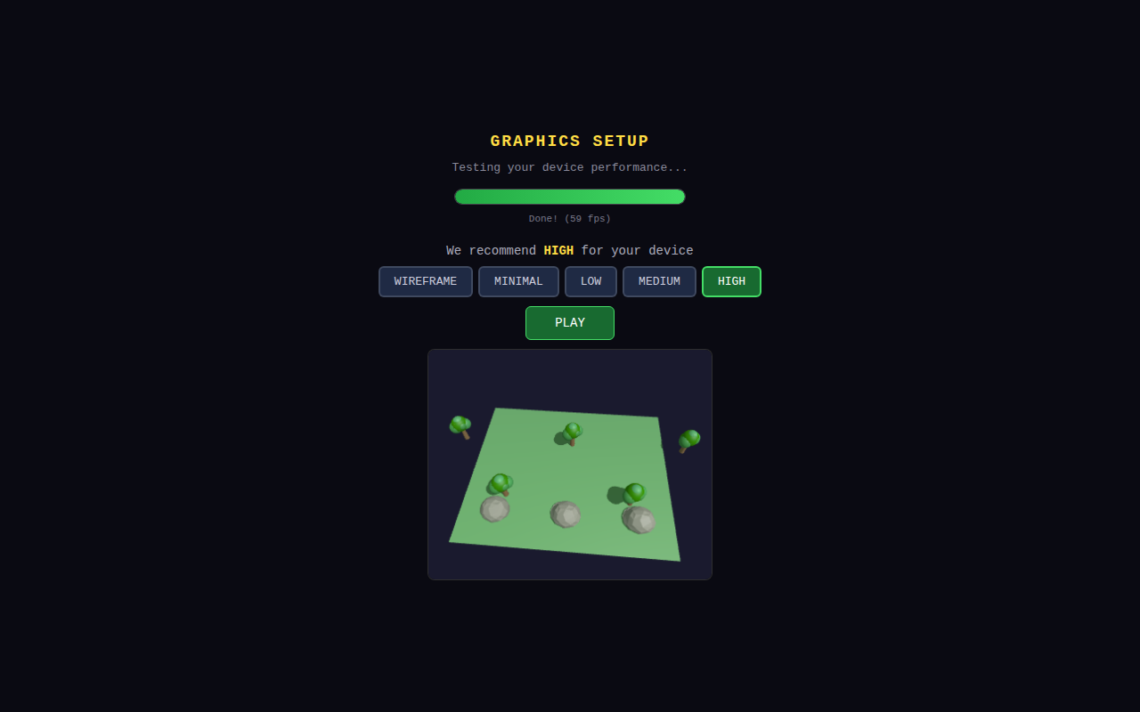 The graphics setup picks a quality level for your device before you play.